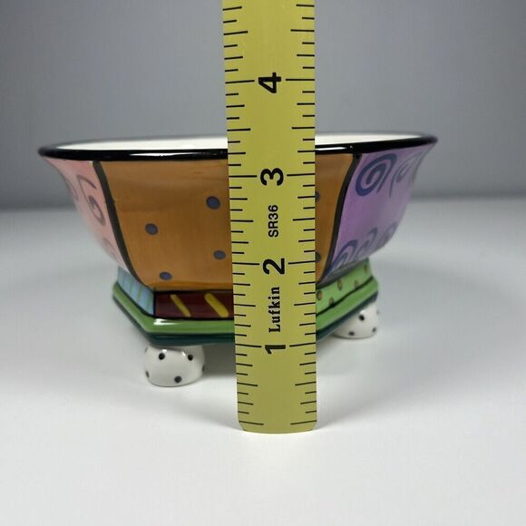 Studio Designworks 3 Footed Bowl Ceramic Polka Dots Swirls Stripes 6” - B - Picture 6 of 7